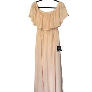 NWT LULU'S Romantic Thinking Light Peach Satin Off-the-Shoulder Maxi Dress Small